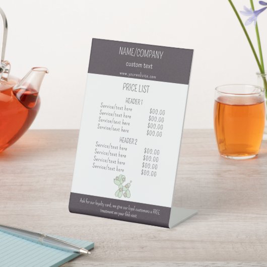 ペットケアバルーン犬サービスの価格表 台座サイン (インサイチュ)