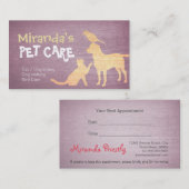 ペットケアパープル&金ゴールドドッグキャットバードシルエット 予約カード (正面/裏面)