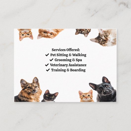 ペットケアビジネスカード – かわいいペットのフレーム 名刺 (裏面)