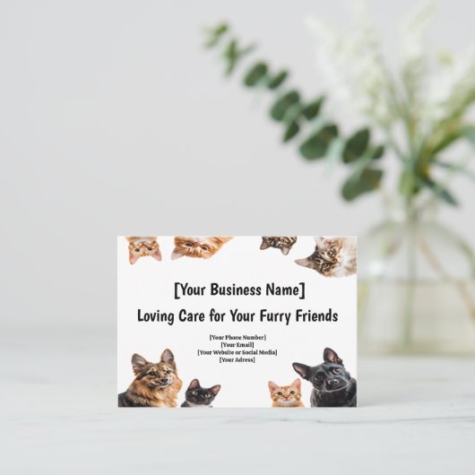 ペットケアビジネスカード – かわいいペットのフレーム 名刺 (スタンド正面)
