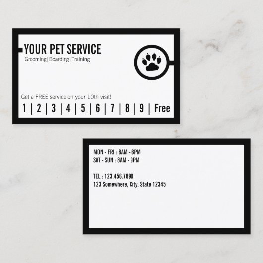 ペットケアペットグルーミングかわいいポーロイヤリティ ロイヤリティカード (正面/裏面)