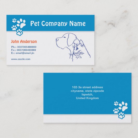 ペットケアペット獣医またはグルーミング名刺 名刺 (正面/裏面)