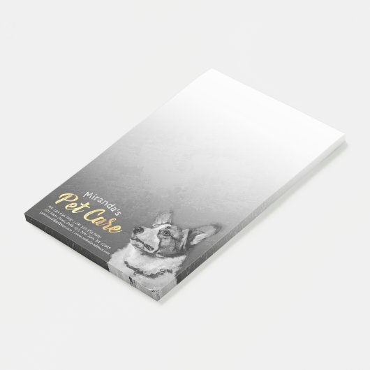 ペットケア座って白黒犬の油絵 ポストイット (アングル)