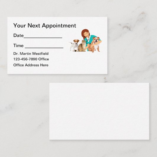 ペットケア獣医動物クリニックアポイントメントカード 名刺 (正面/裏面)