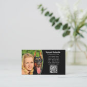 ペットケア白黒カスタムQRコードと写真 名刺 (スタンド正面)