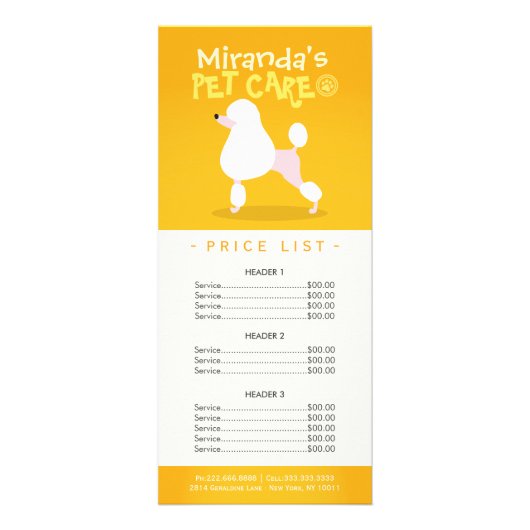 ペットケア着座グルーミング美しいサロン価格表 ラックカード (裏面)