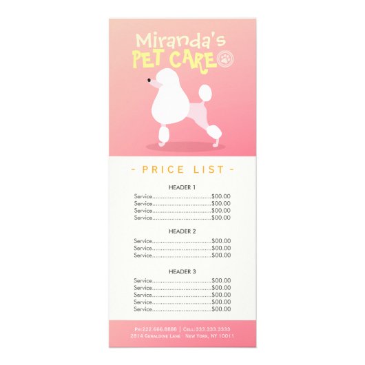 ペットケア着座グルーミング美しいサロン価格表 ラックカード (正面)