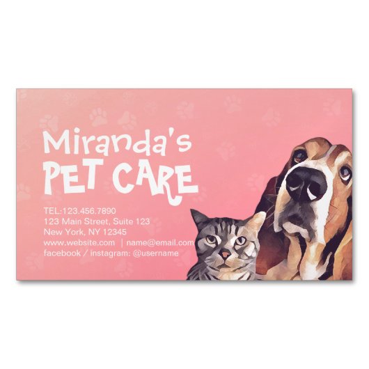 ペットケア着座入浴グルーミングサロン食品店 マグネット名刺 (正面)