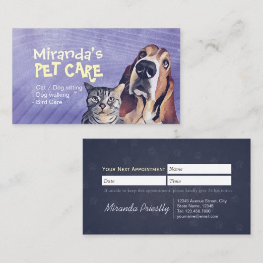 ペットケア着座入浴グルーミングサロン食品店 予約カード (正面/裏面)