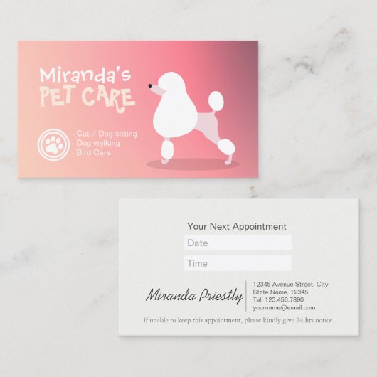 ペットケア着座入浴グルーミング美しいサロン 予約カード (正面/裏面)