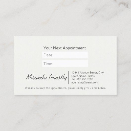 ペットケア着座入浴グルーミング美しいサロン 予約カード (裏面)