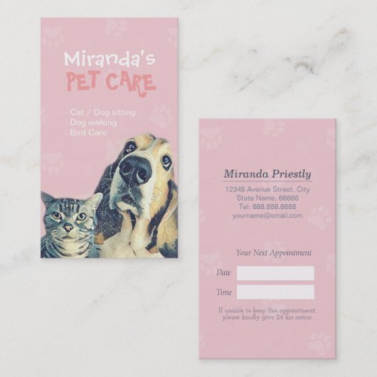 ペットケア着座入浴グルーミング美しいサロン 予約カード (正面/裏面)