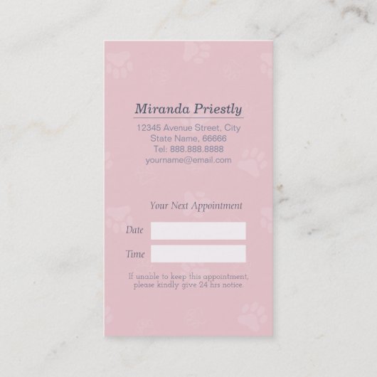 ペットケア着座入浴グルーミング美しいサロン 予約カード (裏面)