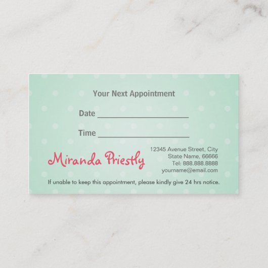 ペットケア着座入浴グルーミング美しいサロン 予約カード (裏面)