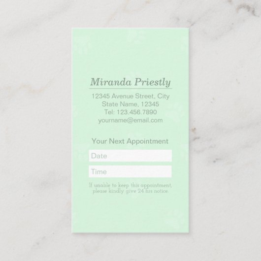 ペットケア着座入浴グルーミング美しいサロン 予約カード (裏面)