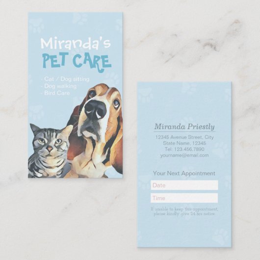 ペットケア着座入浴グルーミング美しいサロン 予約カード (正面/裏面)