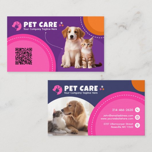 ペットケア、獣医、獣医、獣医、動物病院 名刺 (正面/裏面)