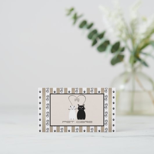 ペットケエレガントア猫おもしろいはヴィンテージを歩ストライプく 名刺 (スタンド正面)