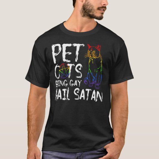 ペットゴッツビーイングゲイハイルSatan Lgbt国旗 Tシャツ (正面)