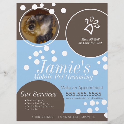 ペットサービスグルーミングドッグバブル写真チラシ チラシ (正面)