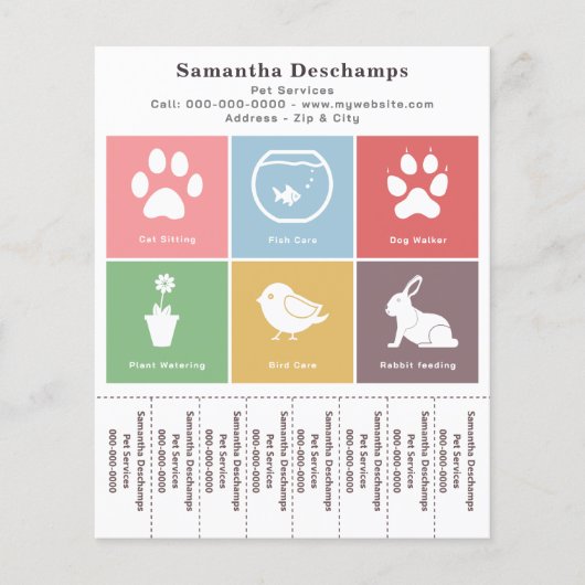 ペットサービス&カラースクウェア切り取りストリップフライヤー チラシ (正面)