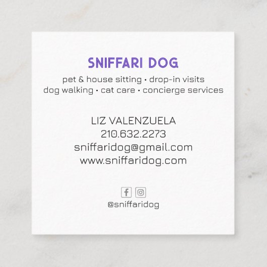 ペットシはっきりしたッタードッグウォーカー スクエア名刺 (裏面)