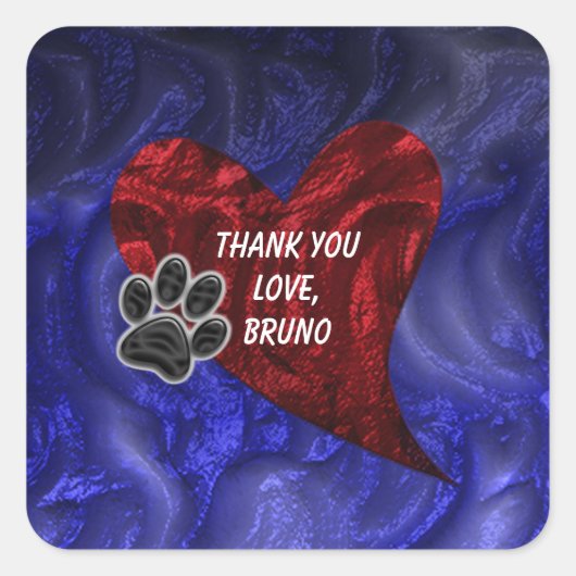 ペットシッターありがとうお前足ハート動物鑑賞会 スクエアシール (正面)