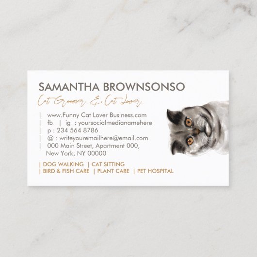 ペットシッターおもしろいグレイブリティッシュショートヘア猫 名刺 (裏面)
