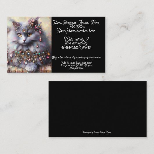 ペットシッターお洒落グレーキティキャットジュエリー 名刺 (正面/裏面)