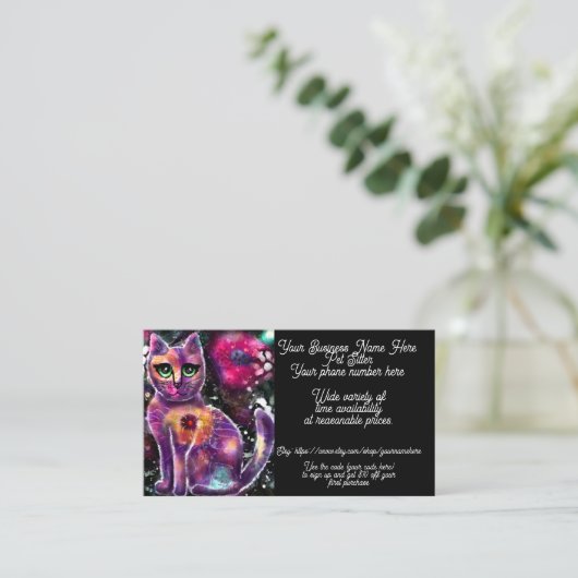 ペットシッターお洒落抽象芸術フローラキティ猫 名刺 (スタンド正面)