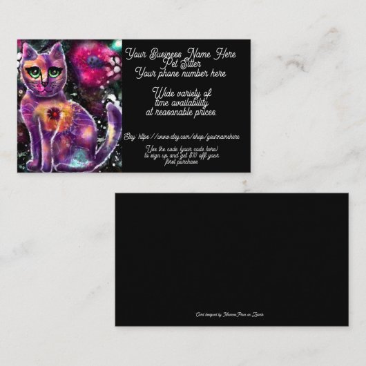 ペットシッターお洒落抽象芸術フローラキティ猫 名刺 (正面/裏面)