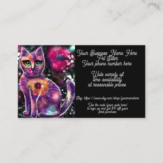 ペットシッターお洒落抽象芸術フローラキティ猫 名刺 (正面)