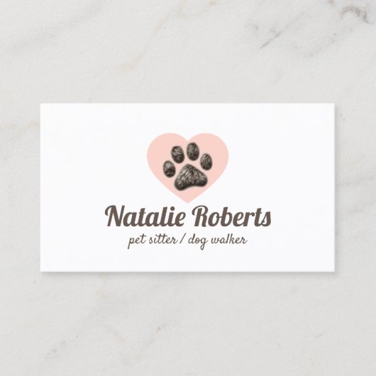 ペットシッターかわいいフューリーポーハートドッグトリマー 名刺 (正面)