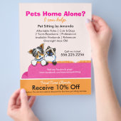 ペットシッターのクーポンアドヨークシャーテリアキャットカウチピンク チラシ (手)