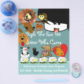 ペットシッターのチラシ 可愛いアニメの動物たち チラシ (シングル)