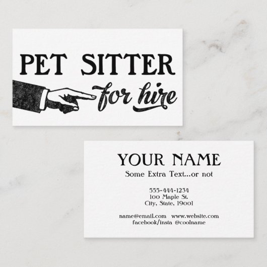ペットシッターの名刺 – カッコいいヴィンテージ 名刺 (正面/裏面)