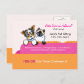 ペットシッタークーポンメーラー&ヨークシャーテリア猫ソファピンク ポストカード (正面/裏面)