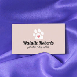 ペットシッタードッグウォーカーかわいいピンクポーハート 名刺