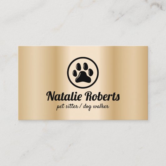 ペットシッタードッグウォーカーの足のロゴモダン金ゴールド 名刺 (正面)
