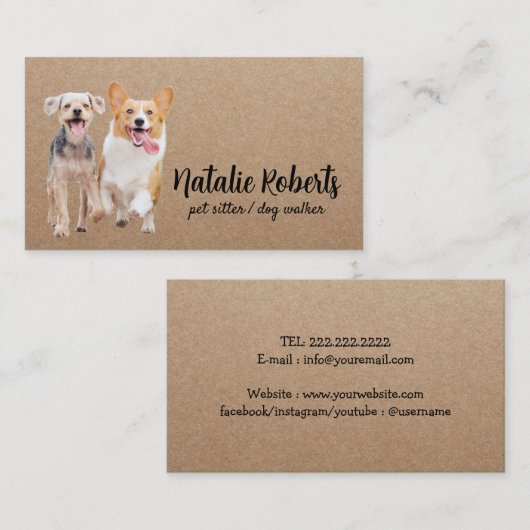 ペットシッタードッグウォーカーハッピードッグズ素朴クラフト 名刺 (正面/裏面)
