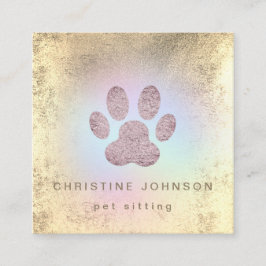 ペットシッターフェイクフォイルpawプリントロゴ スクエア名刺