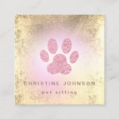 ペットシッターフェイクホイルのピンクのpairプリントロゴ スクエア名刺 (正面)