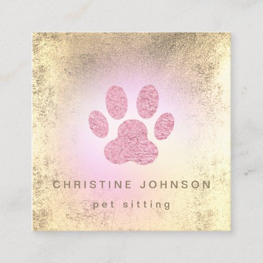ペットシッターフェイクホイルのピンクのpairプリントロゴ スクエア名刺 (正面)