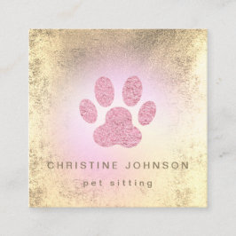 ペットシッターフェイクホイルのピンクのpairプリントロゴ スクエア名刺