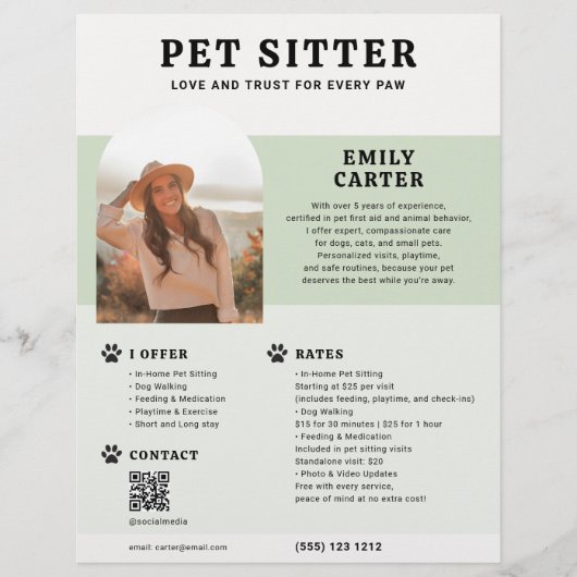 ペットシッター写真セージQRコードフライヤー チラシ (正面)
