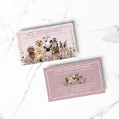 ペットシッター犬の獣医ピンクの額縁のポーズ 名刺