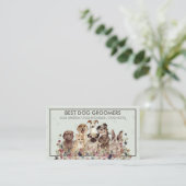ペットシッター犬の花を座って獣医学レトロ 名刺 (スタンド正面)