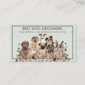 ペットシッター犬の花を座って獣医学レトロ 名刺 (正面)