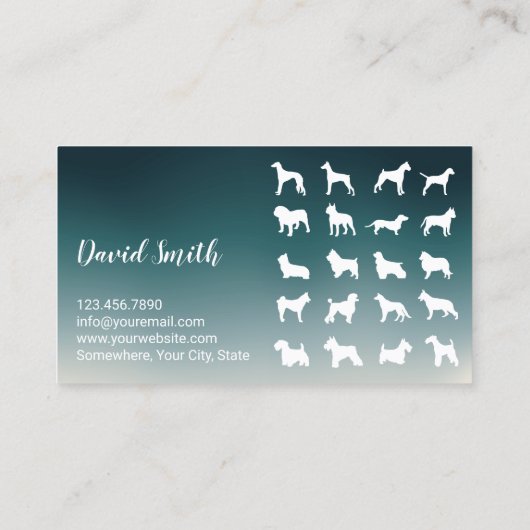 ペットシッター犬シルエットモダンティール（緑がかった色）グラデーション 名刺 (裏面)