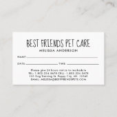ペットシッター犬トレーナーキャットドッグトリマーリマインダー 予約カード (裏面)